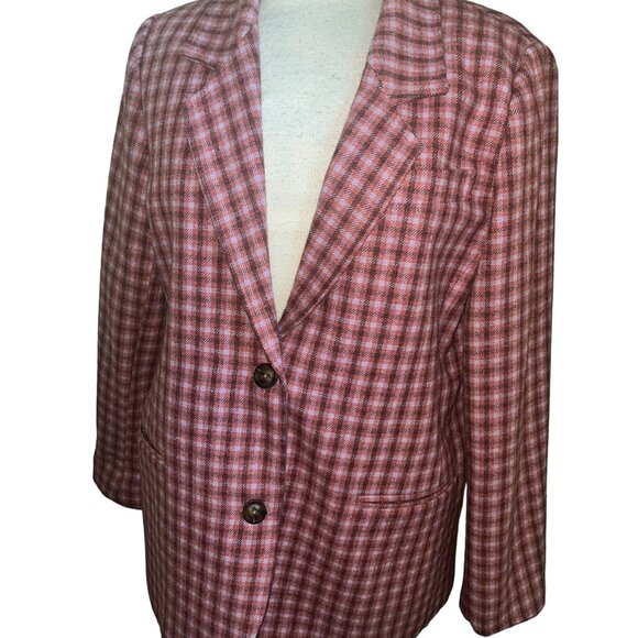 NEW Sundance Women's Blazer S Floral Lining Mauve Plaid 2-Button Office Business - Picture 1 of 8